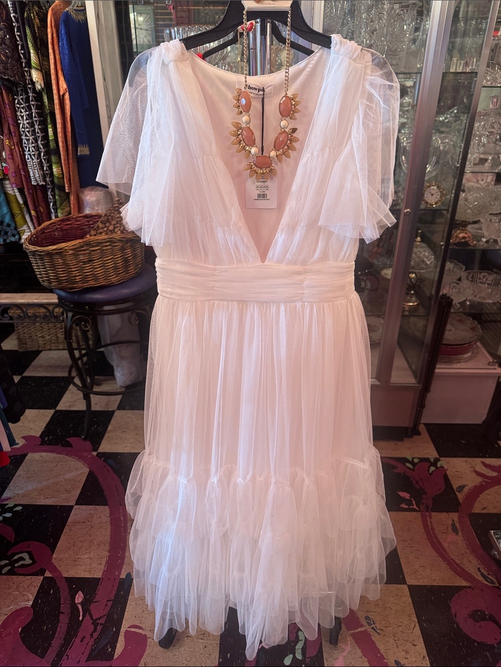 Showpo Ivory V-Neck Tulle Midi Dress